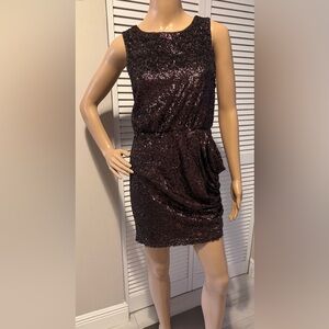 Alice + Olivia Brown Sequin Silk Ruched Mini Dress Cocktail Party XS S